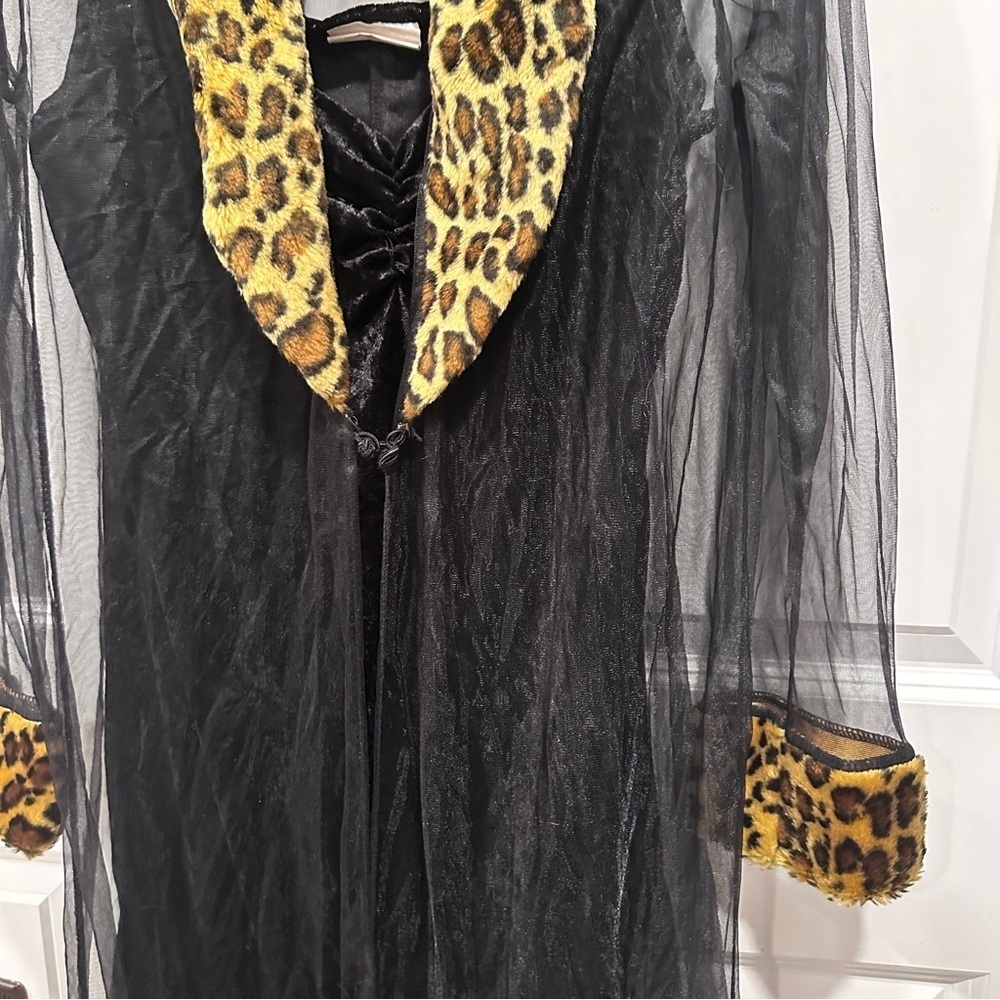 Black Sheer Robe with Leopard Trim and mini dress - Picture 2 of 9